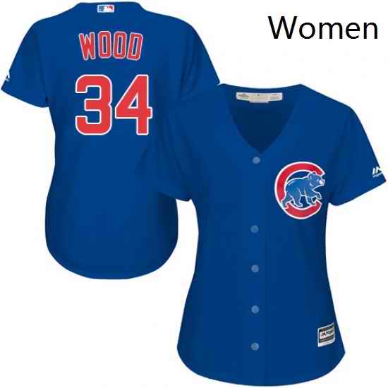 Womens Majestic Chicago Cubs 34 Kerry Wood Replica Royal Blue Alternate MLB Jersey